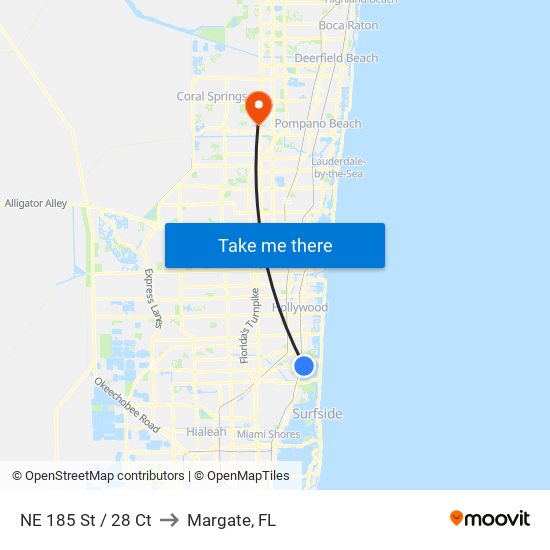 NE 185 St / 28 Ct to Margate, FL map