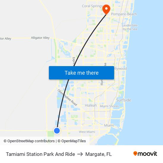 Tamiami Station Park And Ride to Margate, FL map