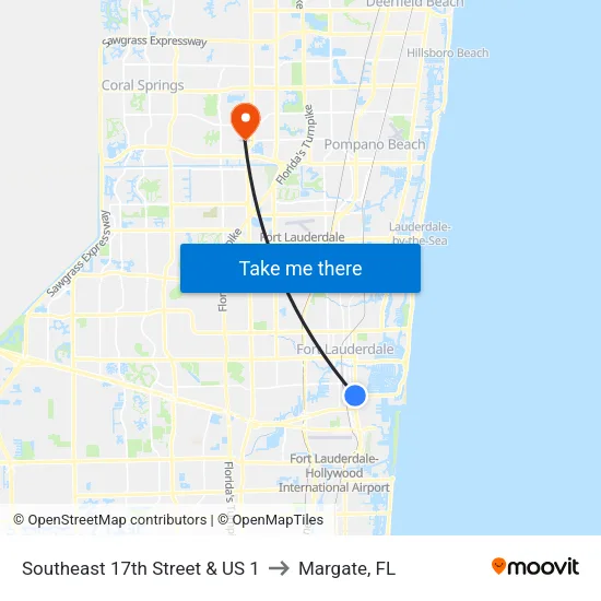 Southeast 17th Street & US 1 to Margate, FL map