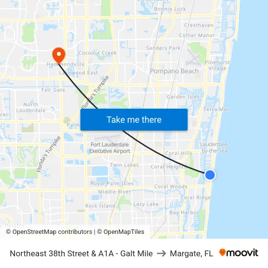 Northeast 38th Street & A1A - Galt Mile to Margate, FL map