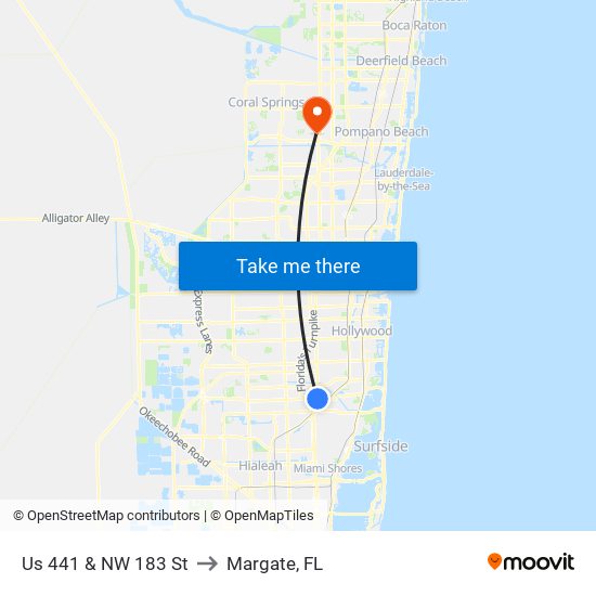 Us 441 & NW 183 St to Margate, FL map