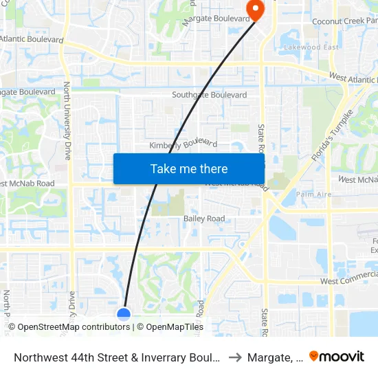 Northwest 44th Street & Inverrary Boulevard to Margate, FL map