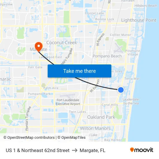 US 1 & Northeast 62nd Street to Margate, FL map