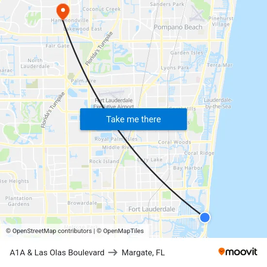 A1A & Las Olas Boulevard to Margate, FL map