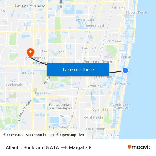 Atlantic Boulevard & A1A to Margate, FL map