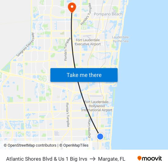 Atlantic Shores Blvd & Us 1 Big Irvs to Margate, FL map