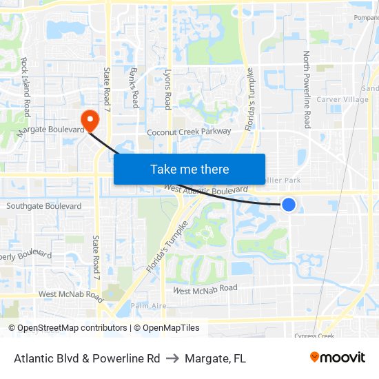 Atlantic Blvd & Powerline Rd to Margate, FL map