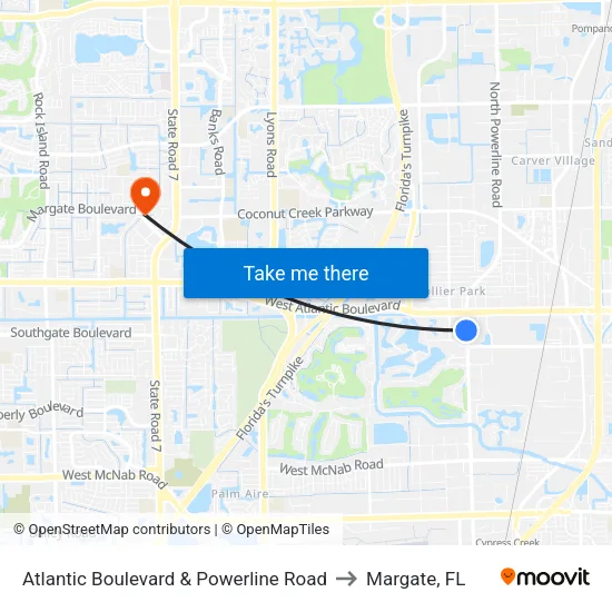 Atlantic Boulevard & Powerline Road to Margate, FL map