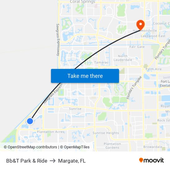 Bb&T Park & Ride to Margate, FL map