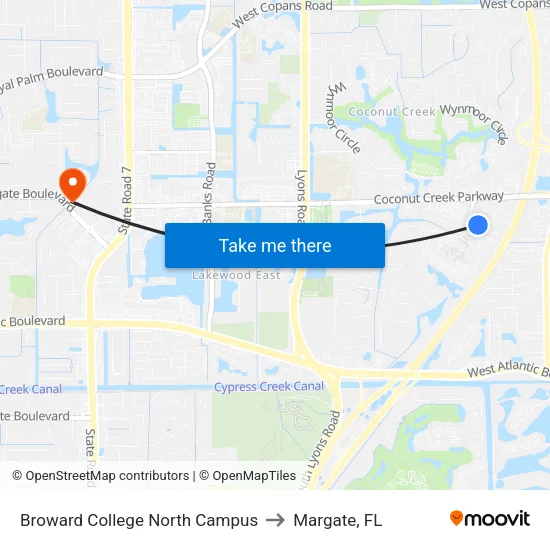 Broward College North Campus to Margate, FL map