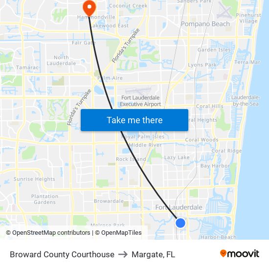 Broward County Courthouse to Margate, FL map