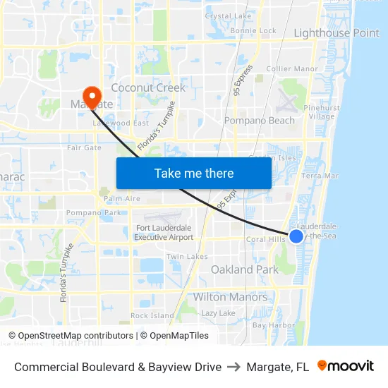 Commercial Boulevard & Bayview Drive to Margate, FL map
