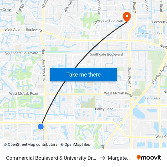 Commercial Boulevard & University Drive to Margate, FL map