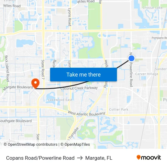 Copans Road/Powerline Road to Margate, FL map