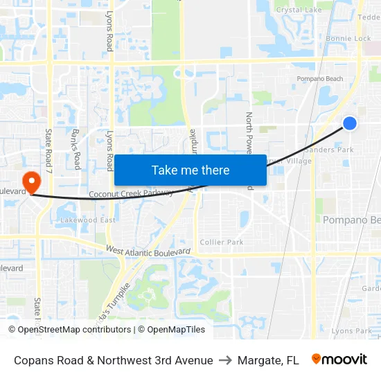 Copans Road & Northwest 3rd Avenue to Margate, FL map