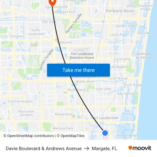 Davie Boulevard & Andrews Avenue to Margate, FL map