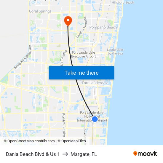 Dania Beach Blvd & Us 1 to Margate, FL map