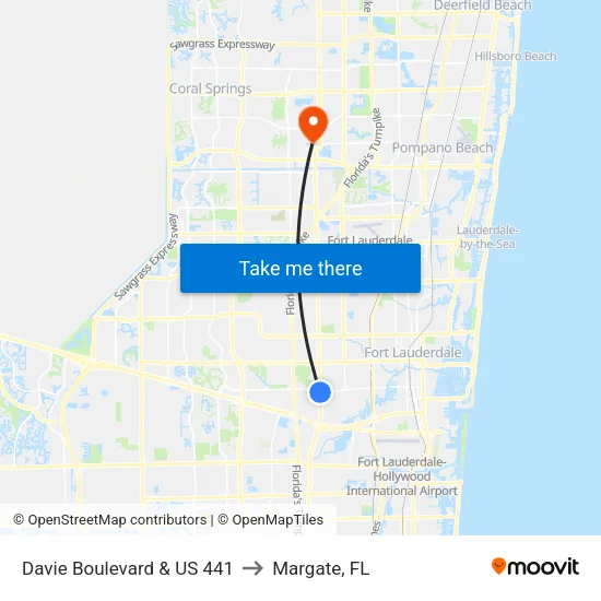 Davie Boulevard & US 441 to Margate, FL map