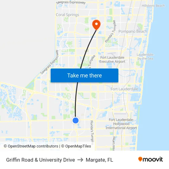Griffin Road & University Drive to Margate, FL map
