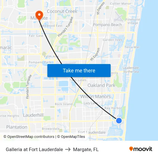 Galleria at Fort Lauderdale to Margate, FL map