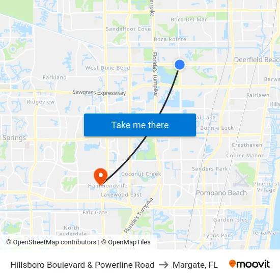 Hillsboro Boulevard & Powerline Road to Margate, FL map