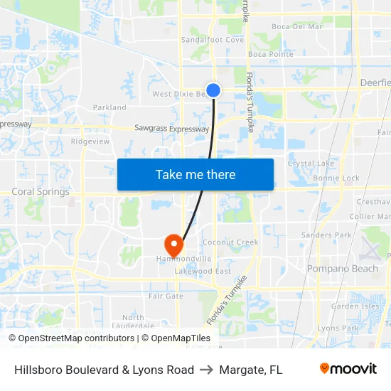 Hillsboro Boulevard & Lyons Road to Margate, FL map