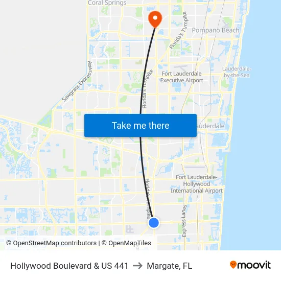 Hollywood Boulevard & US 441 to Margate, FL map