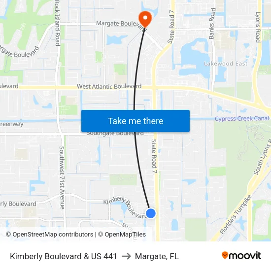 Kimberly Boulevard & US 441 to Margate, FL map