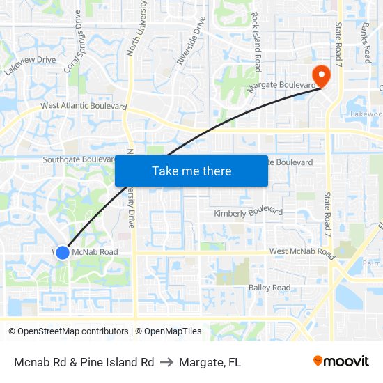 Mcnab Rd & Pine Island Rd to Margate, FL map