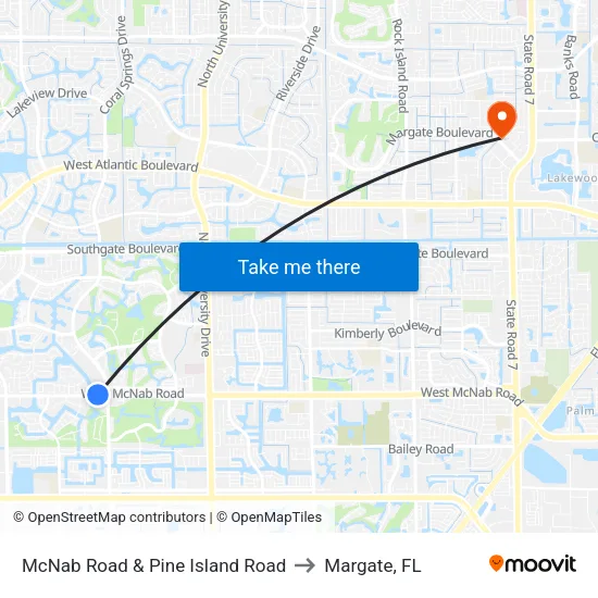 McNab Road & Pine Island Road to Margate, FL map