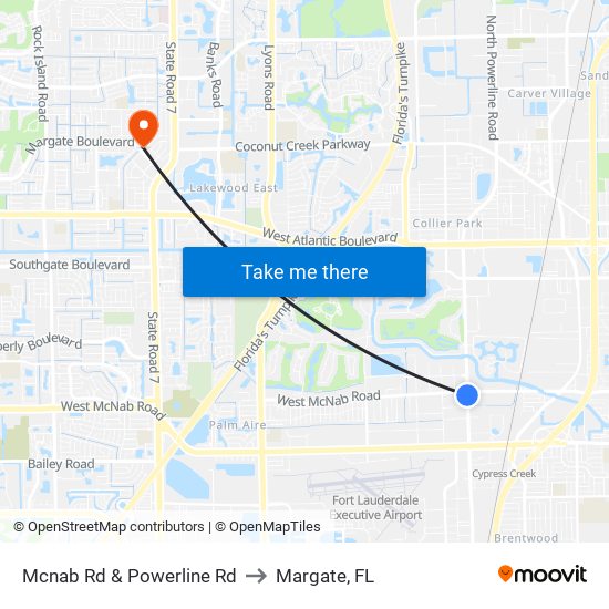 McNab Rd & Powerline Rd to Margate, FL map