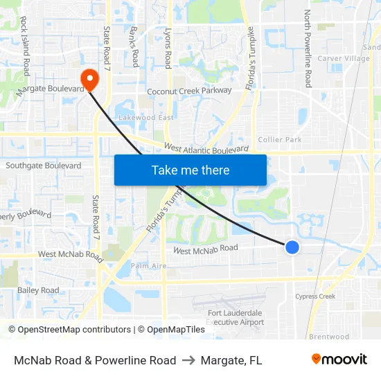 McNab Road & Powerline Road to Margate, FL map