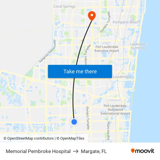 Memorial Pembroke Hospital to Margate, FL map