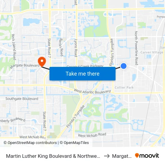 Martin Luther King Boulevard & Northwest 27th Avenue to Margate, FL map
