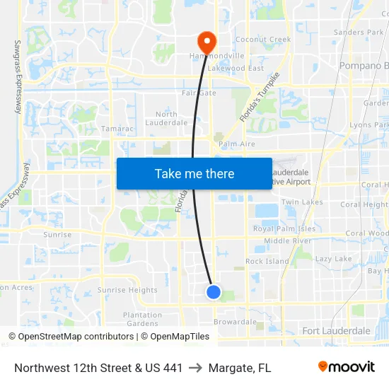 Northwest 12th Street & US 441 to Margate, FL map