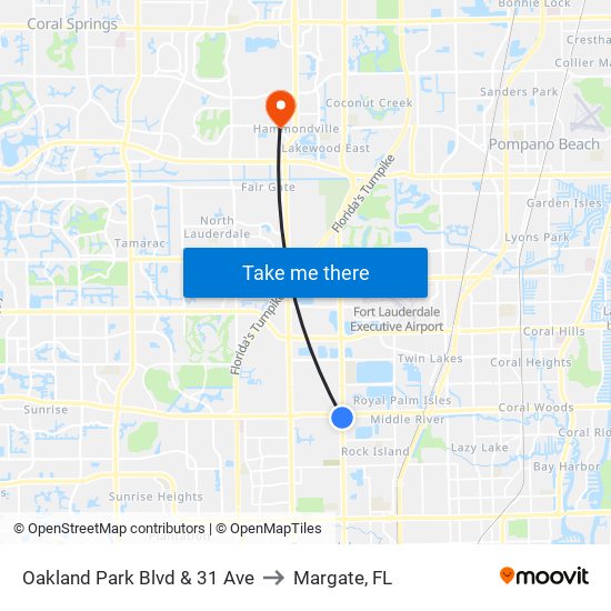 Oakland Park Blvd & 31 Ave to Margate, FL map