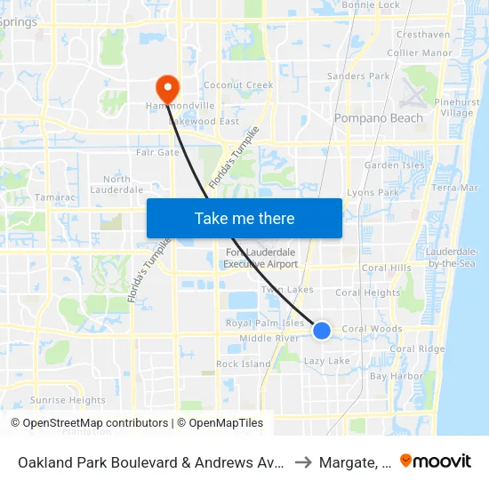 Oakland Park Boulevard & Andrews Avenue to Margate, FL map
