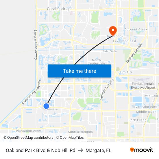 Oakland Park Blvd & Nob Hill Rd to Margate, FL map