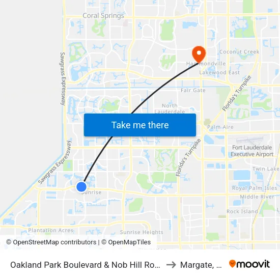 Oakland Park Boulevard & Nob Hill Road to Margate, FL map
