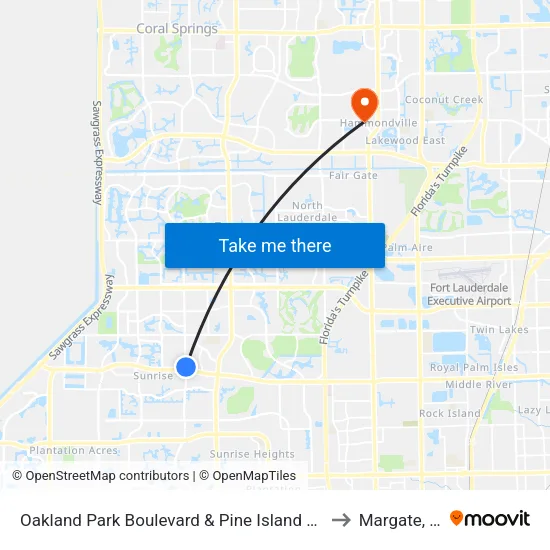Oakland Park Boulevard & Pine Island Road to Margate, FL map