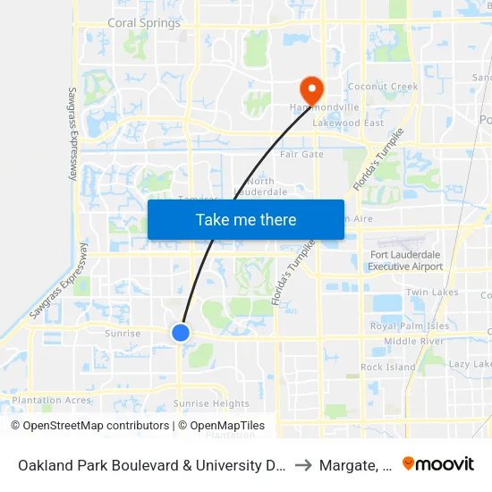 Oakland Park Boulevard & University Drive to Margate, FL map