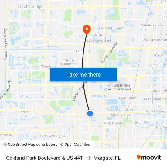 Oakland Park Boulevard & US 441 to Margate, FL map