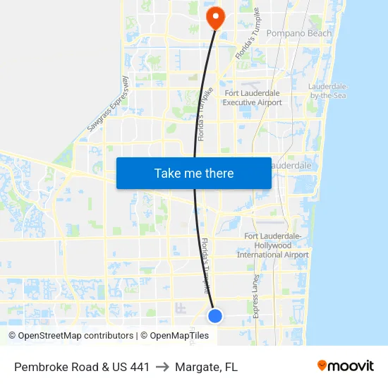 Pembroke Road & US 441 to Margate, FL map