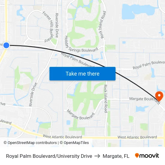 Royal Palm Boulevard/University Drive to Margate, FL map