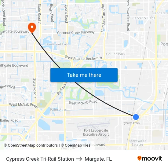 Cypress Creek Tri-Rail Station to Margate, FL map