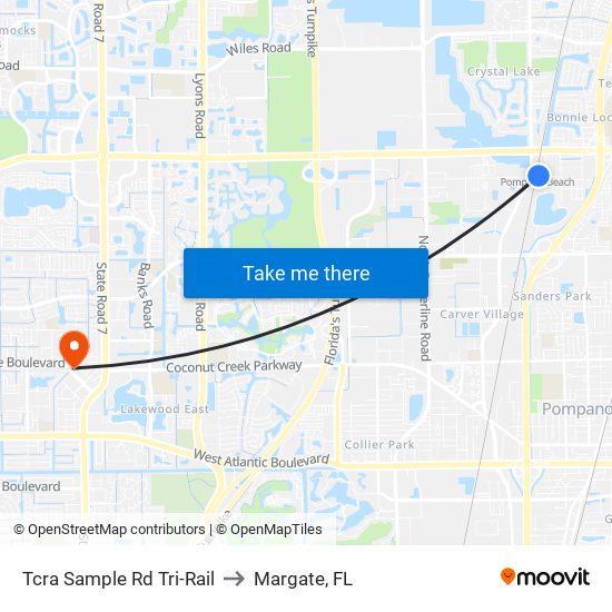 TCRA Sample Rd Tri-Rail to Margate, FL map