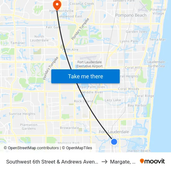 Southwest 6th Street & Andrews Avenue to Margate, FL map