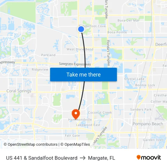 US 441 & Sandalfoot Boulevard to Margate, FL map