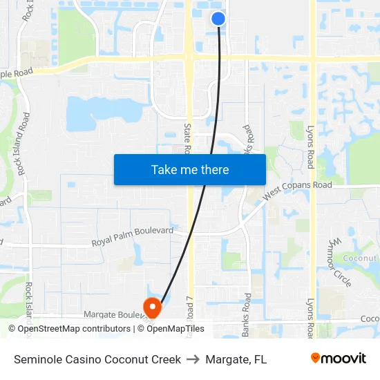 Seminole Casino Coconut Creek to Margate, FL map