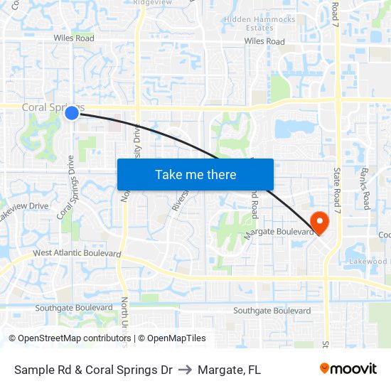 Sample Rd & Coral Springs Dr to Margate, FL map